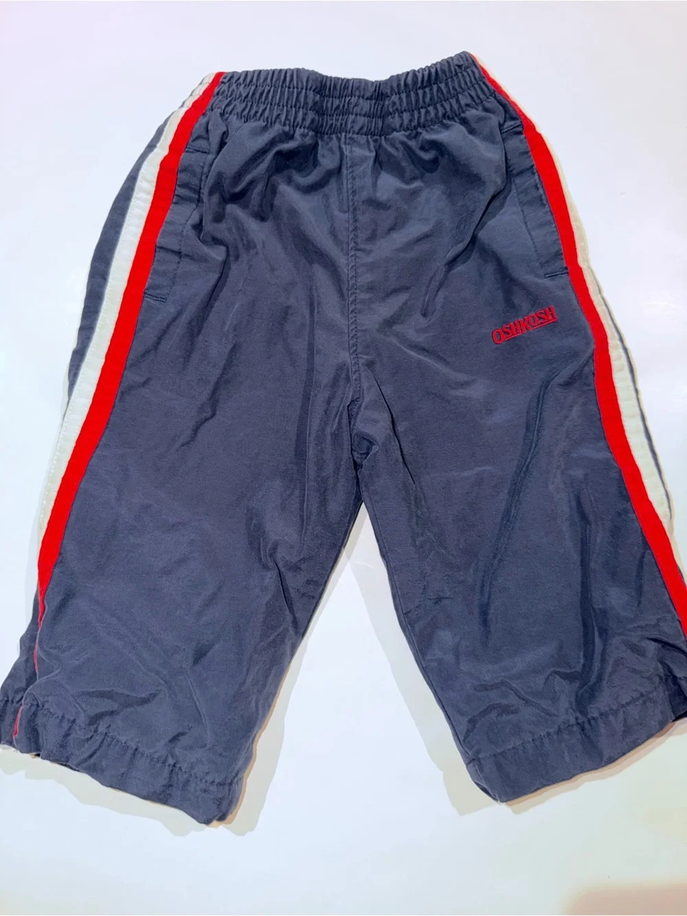 OshKosh B'gosh 6-9M Track Pants Navy Red Stripe Ankle Zip Lined Vintage 90s